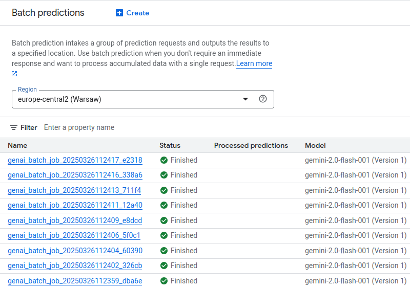 Batch predictions, Vertex AI